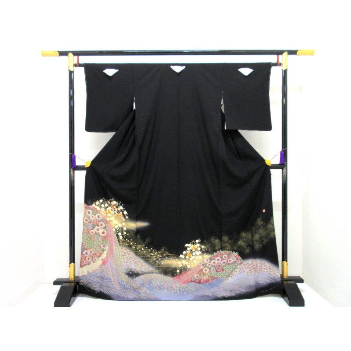 留袖 友禅金彩加工 刺繍螺鈿絞り入 揚羽蝶 裄丈Ｓ寸