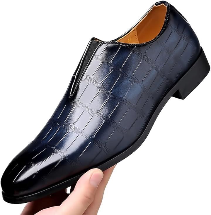 キッソス（ＫＩＳＳＯＳ） メンズ ビジネス シューズ エンボス 紳士靴 ドレス ドライビング 通勤 パーティー 履きやすい 26.5 cm( ブルー，  26.5 cm)