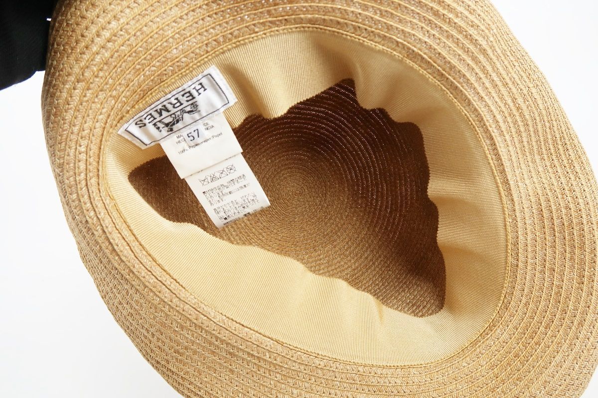 美品】HERMES エルメス ストロー ハット 帽子 57 服飾雑貨 小物