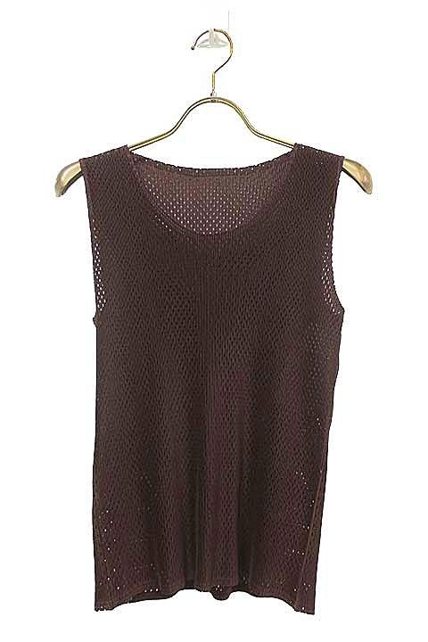 PLEATS PLEASE プリーツプリーズ イッセイミヤケ トップス ノースリーブ メッシュ ブラウン サイズ3_S08_セルモアから _s-0395-r08
