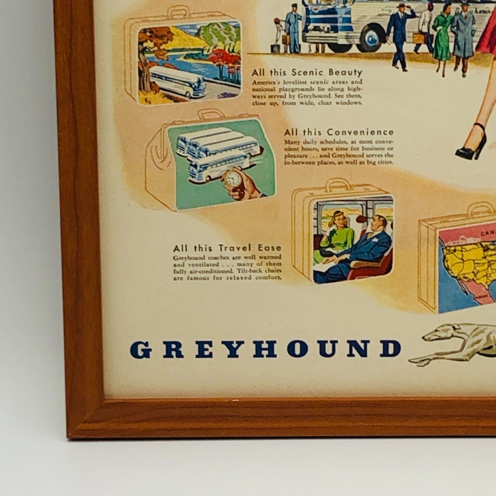 ビンテージ 広告　ポスター フレーム付　　『 グレイハウンド (Greyhound) 』　1940's　※当時物　オリジナル アメリカ 輸入雑貨　 ヴィンテージ　アドバタイジング レトロ　 ( AZ1607 )