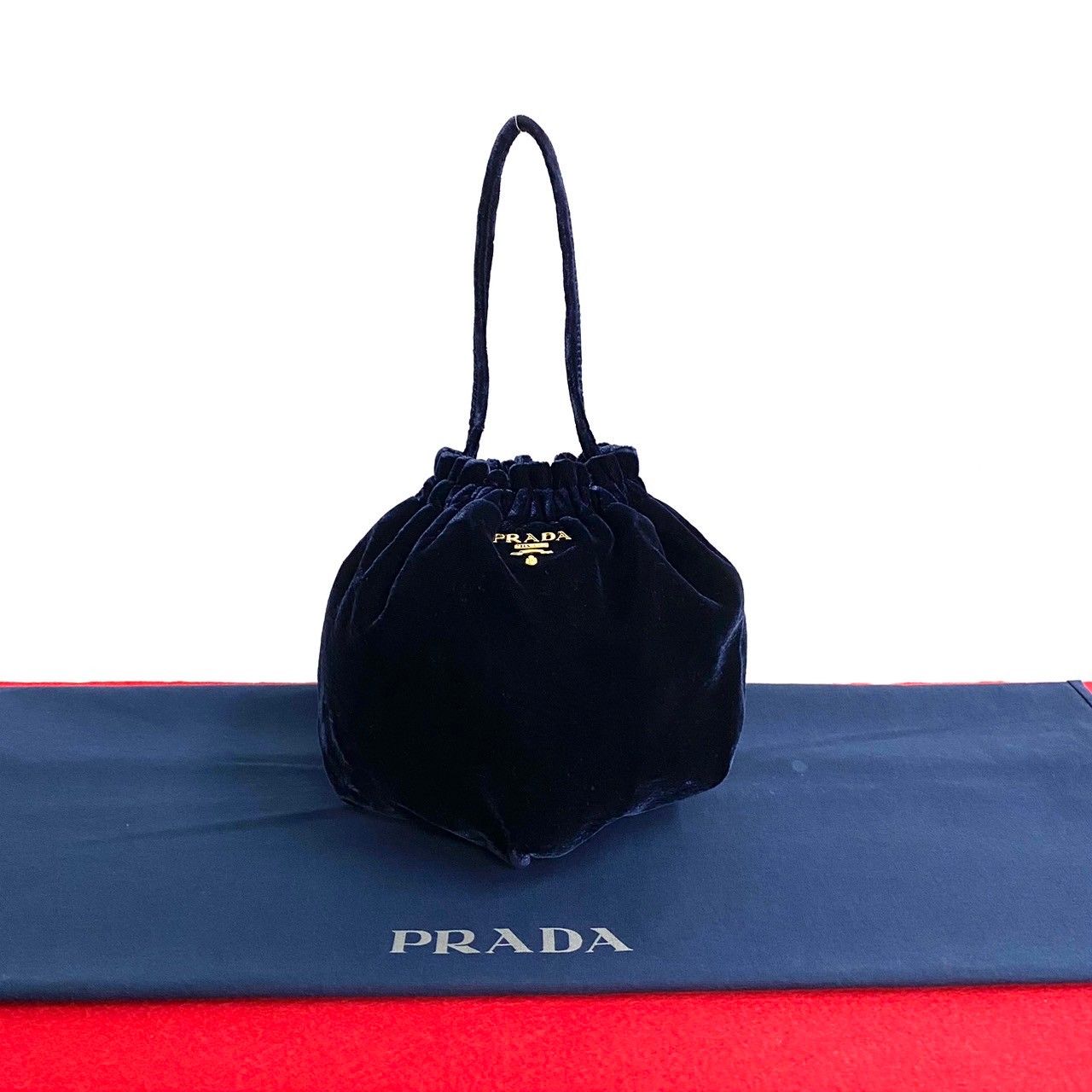 未使用保管品 希少品 PRADA プラダ ロゴ 金具 ベロア 巾着 ミニ ...