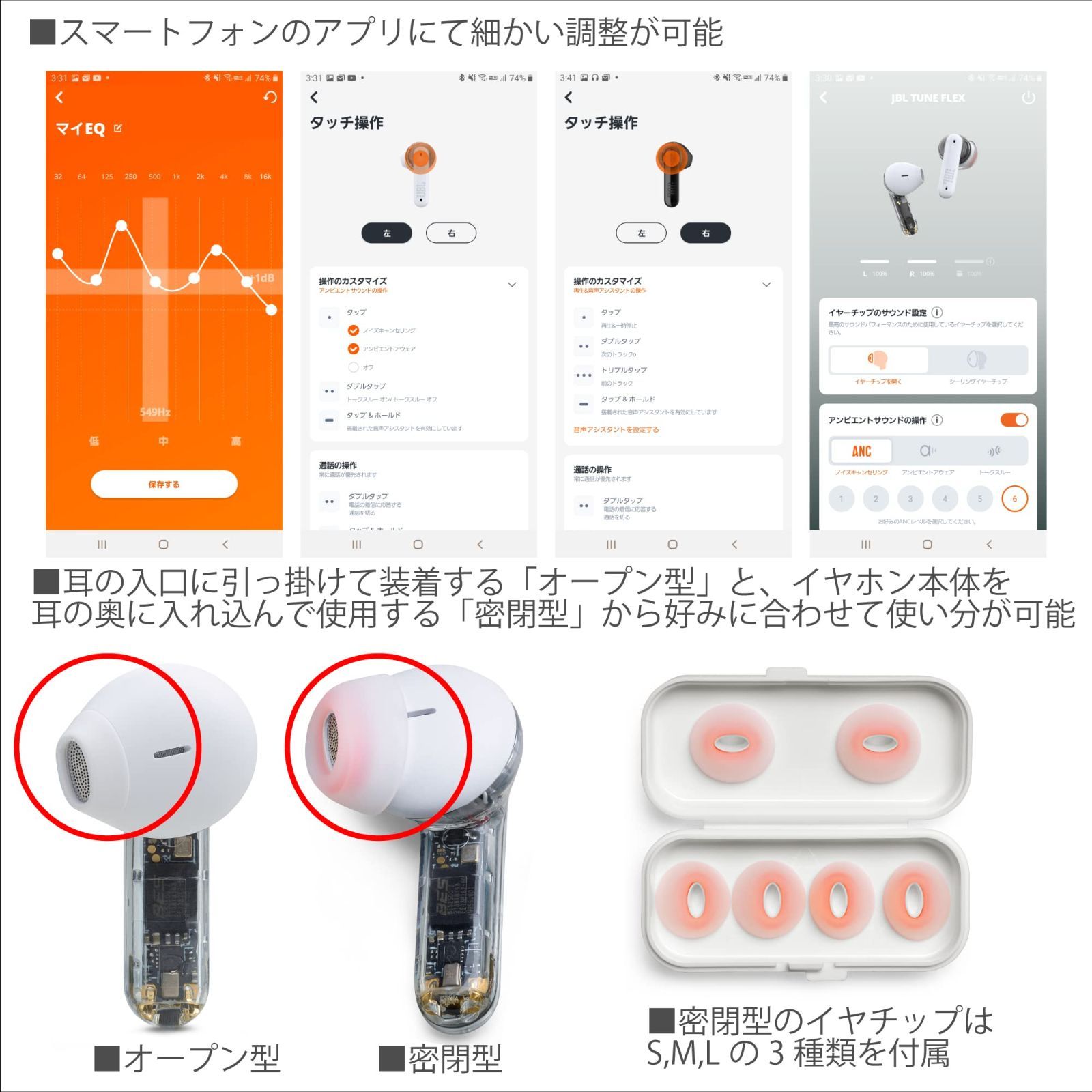 数量 bluetooth ワイヤレスイヤホン GHOST FLEX 2ウェイ装着 ノイズキャンセリング IPX4 ホワイト JBLTFLEXGWHT TUNE JBL