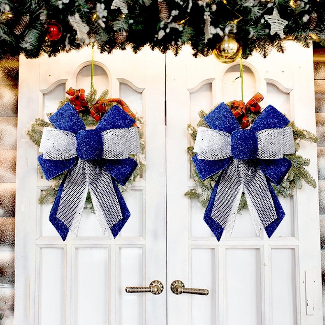 クリスマス リボン ツリートップ リース 蝶結び 青 ネイビー