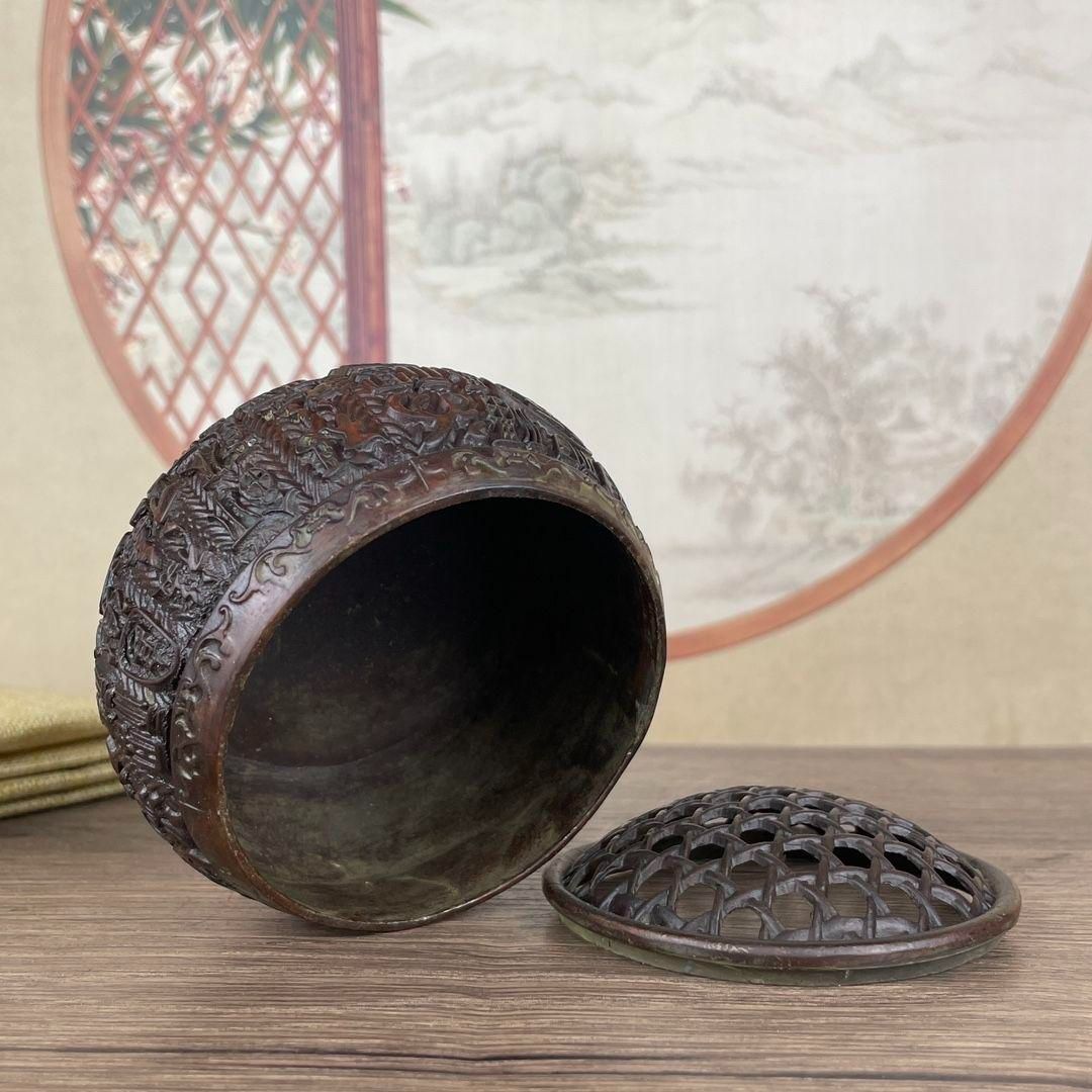 銅製 百福万字紋香炉 香道具 装飾品 工芸品 美術品 置物 百福文様香炉 茶道香炉 香道具 銅製品 装飾品 工芸品 置物