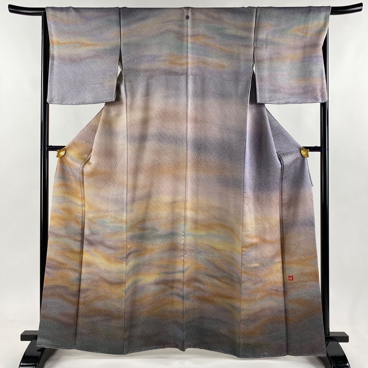 付下げ 身丈162.5cm 裄丈65.5cm M 袷 鼓 草花 金銀彩 ぼかし 薄茶色  