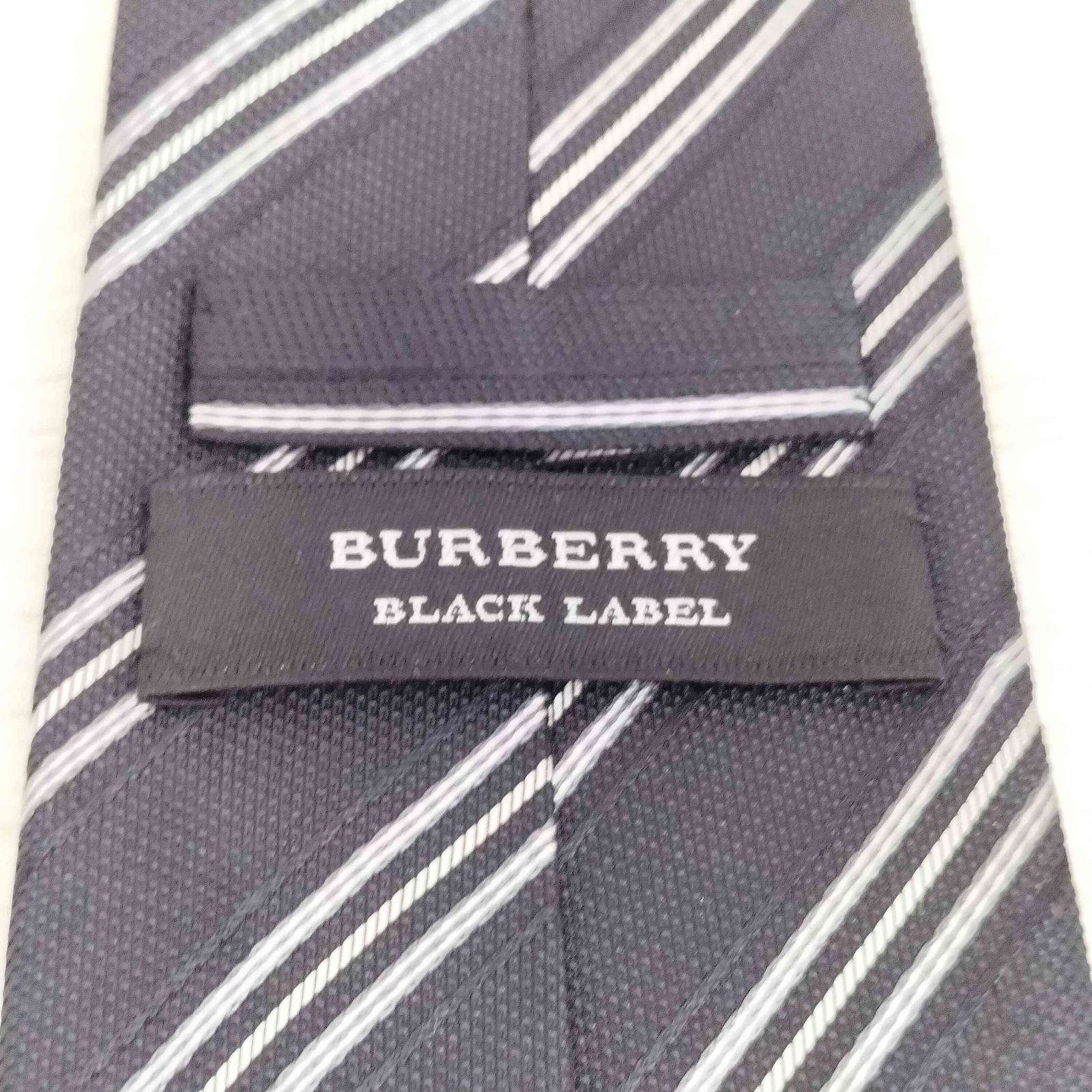 ※yasu様꧁極美品꧂ バーバリーブラックレーベル ネクタイ ストライプ ホワイ バーバリーブラックレーベル BURBERRY BLACK LABEL ロゴ刺繍