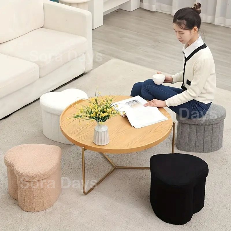 スツール ハート型 蓋付き収納 フリース ふわふわ 可愛い シンプル