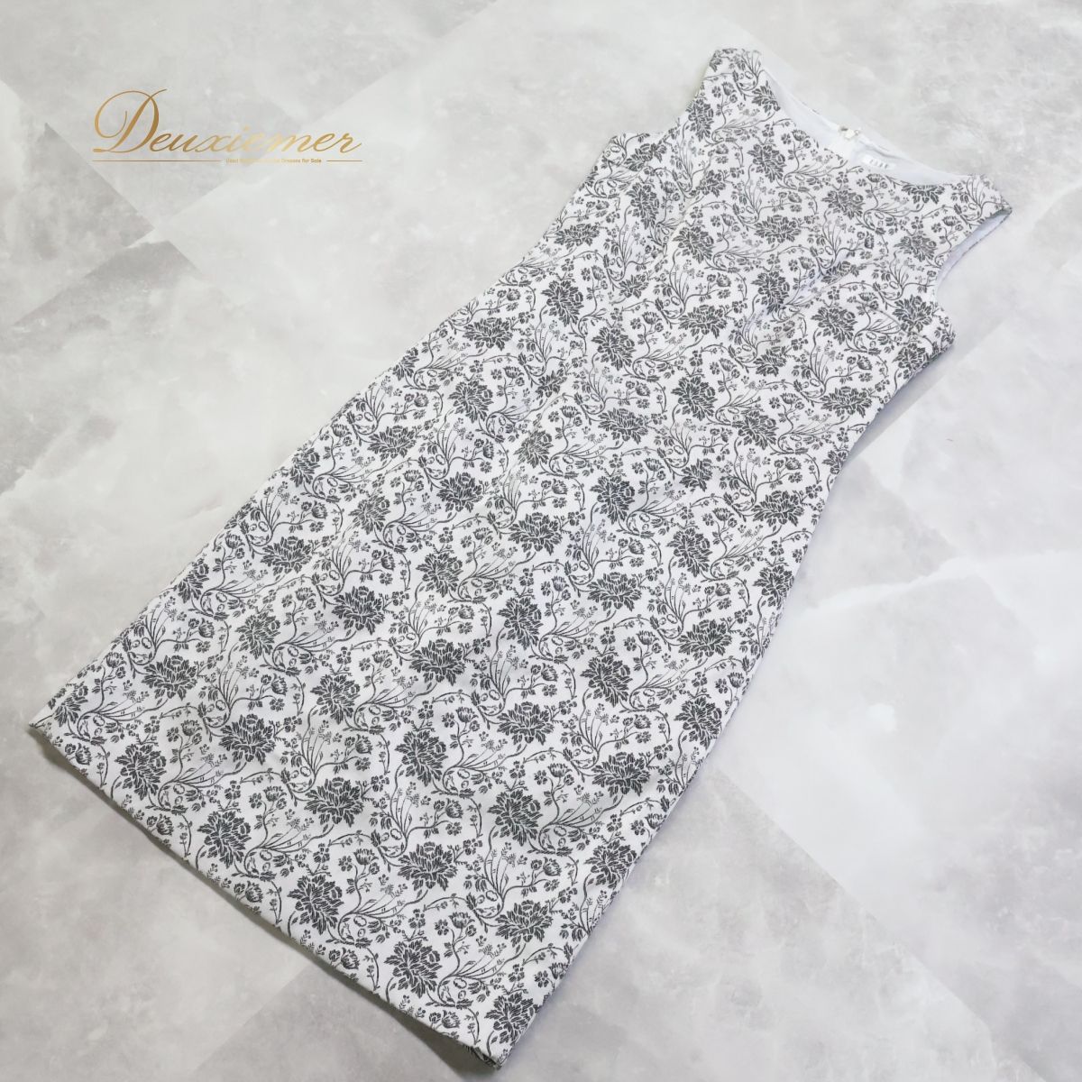 パーティドレス ワンピース ドレス 白 黒 ELLE 花柄 ホワイト系  