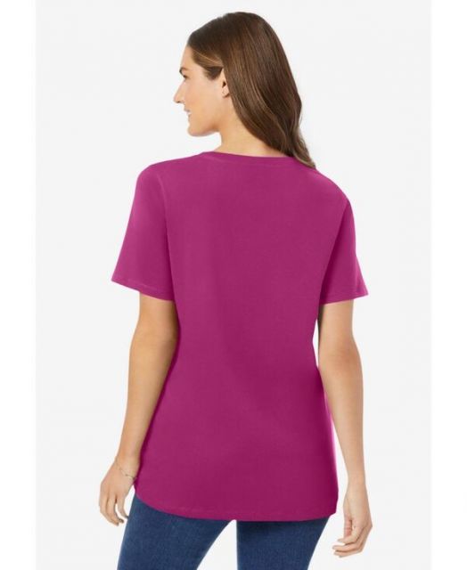 ウーマン ウィズイン レディース シャツ トップス Plus Size Perfect Short-Sleeve V-Neck Tee Raspberry