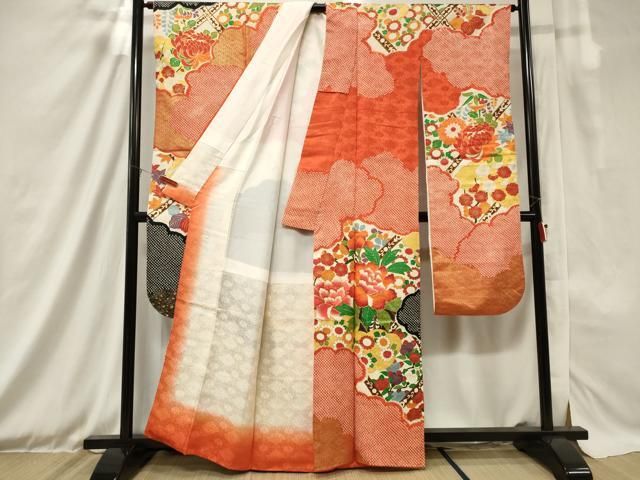 平和屋着物□豪華振袖 駒刺繍 尾長鳥花文 暈し染め 金