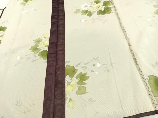 平和屋着物▽小紋　無双　紗袷　紗×絽　手描き　草花文　正絹　逸品　AAAV8399fy 平和屋着物▽小紋 無双 紗袷 紗×絽 手描き 草花文 正絹 逸品