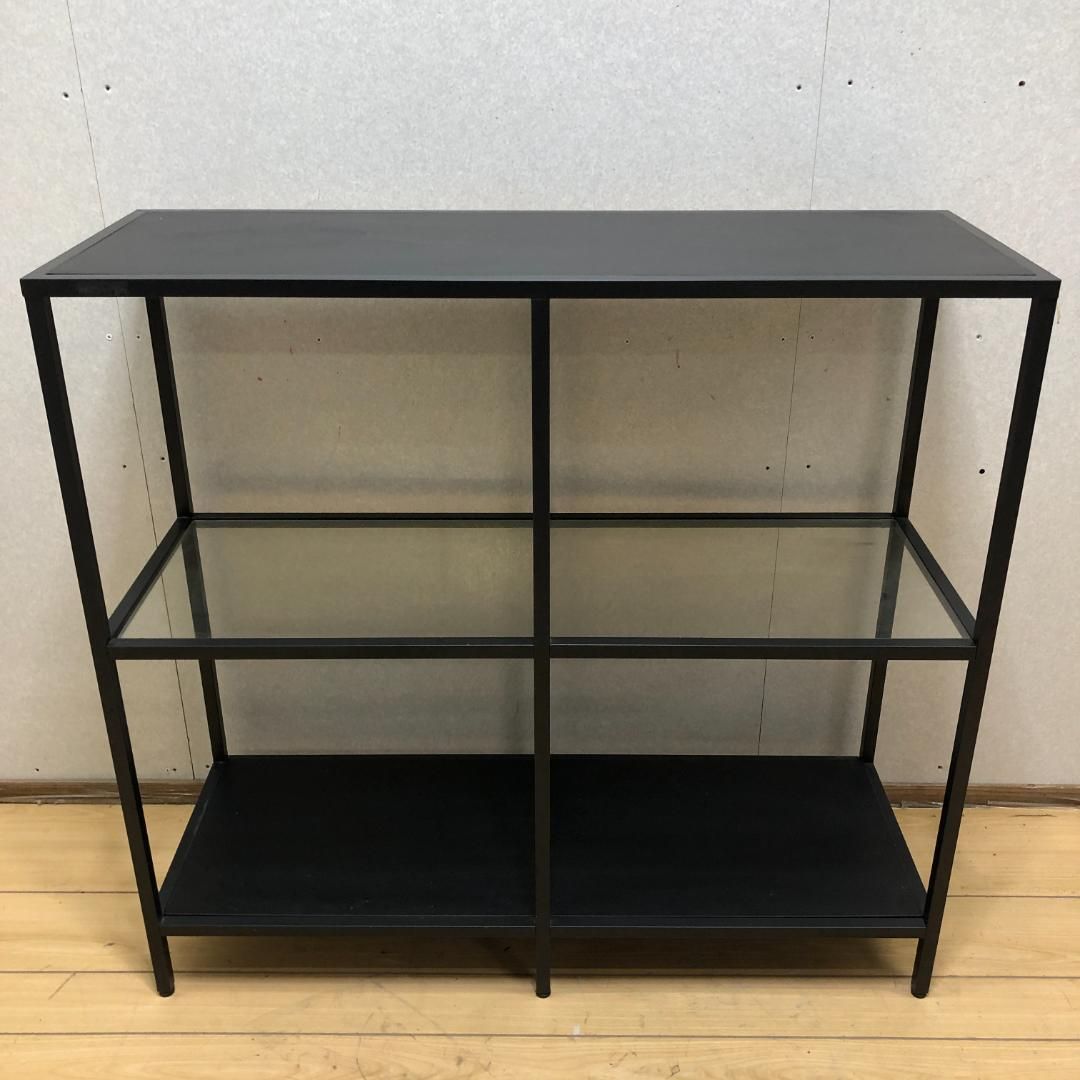 ブラックメタルラック ガラス棚付き