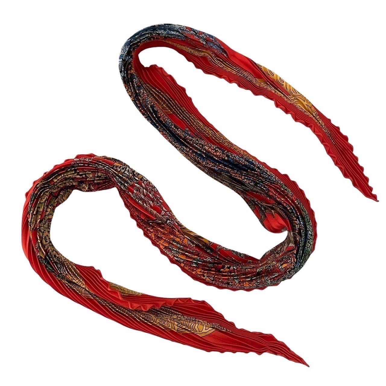 HERMES エルメス 大判スカーフ 赤 プリーツカレ プリーツ カレ シルク