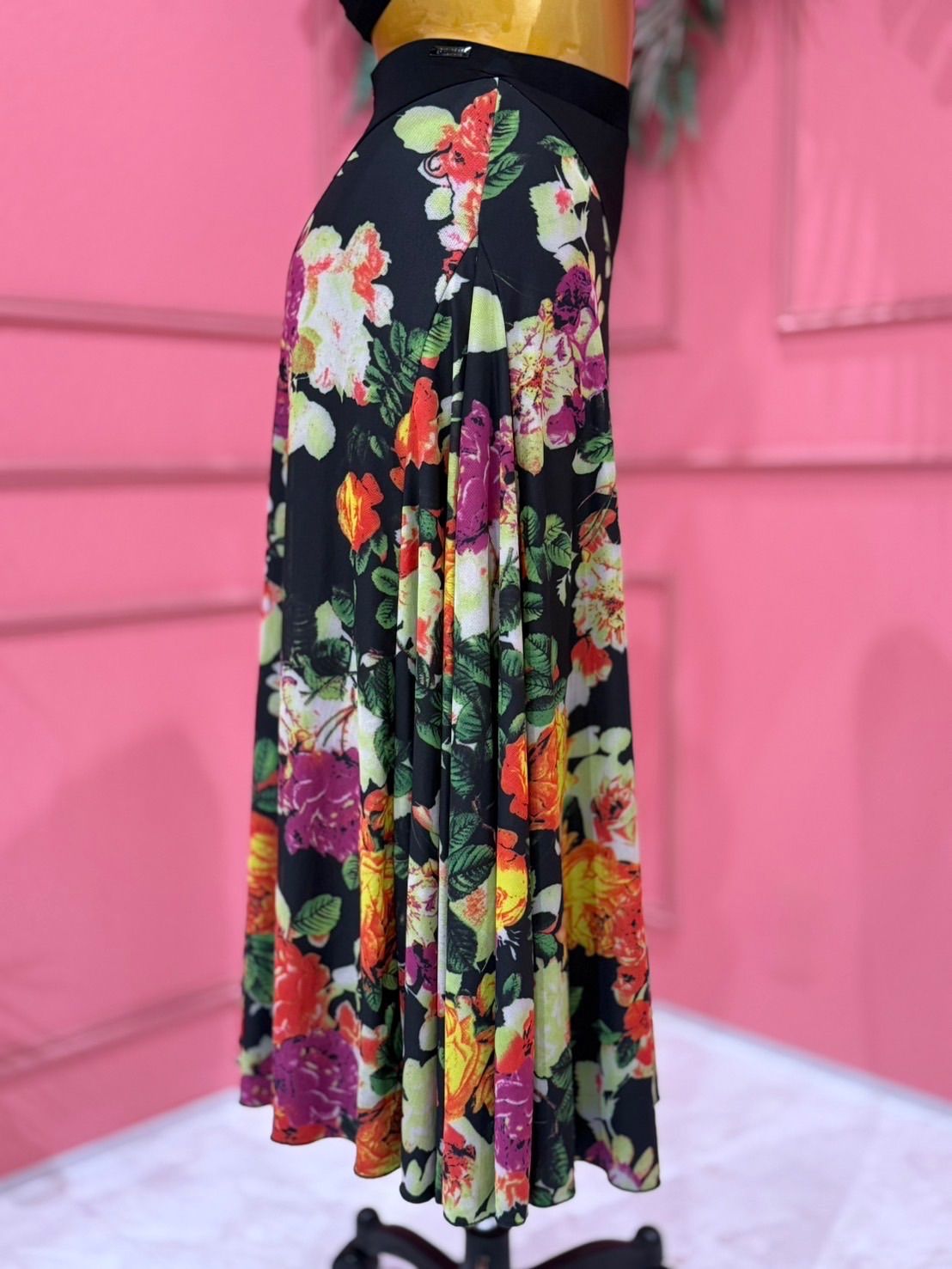  社交ダンス gentil ジャンティ ブラック花柄スカート 90 レッスンウェア 社交ダンス