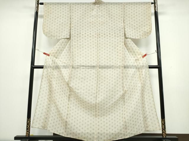 平和屋着物○上質な紬 麻の葉吉祥横段文 正絹 逸品 CAAZ1011vf