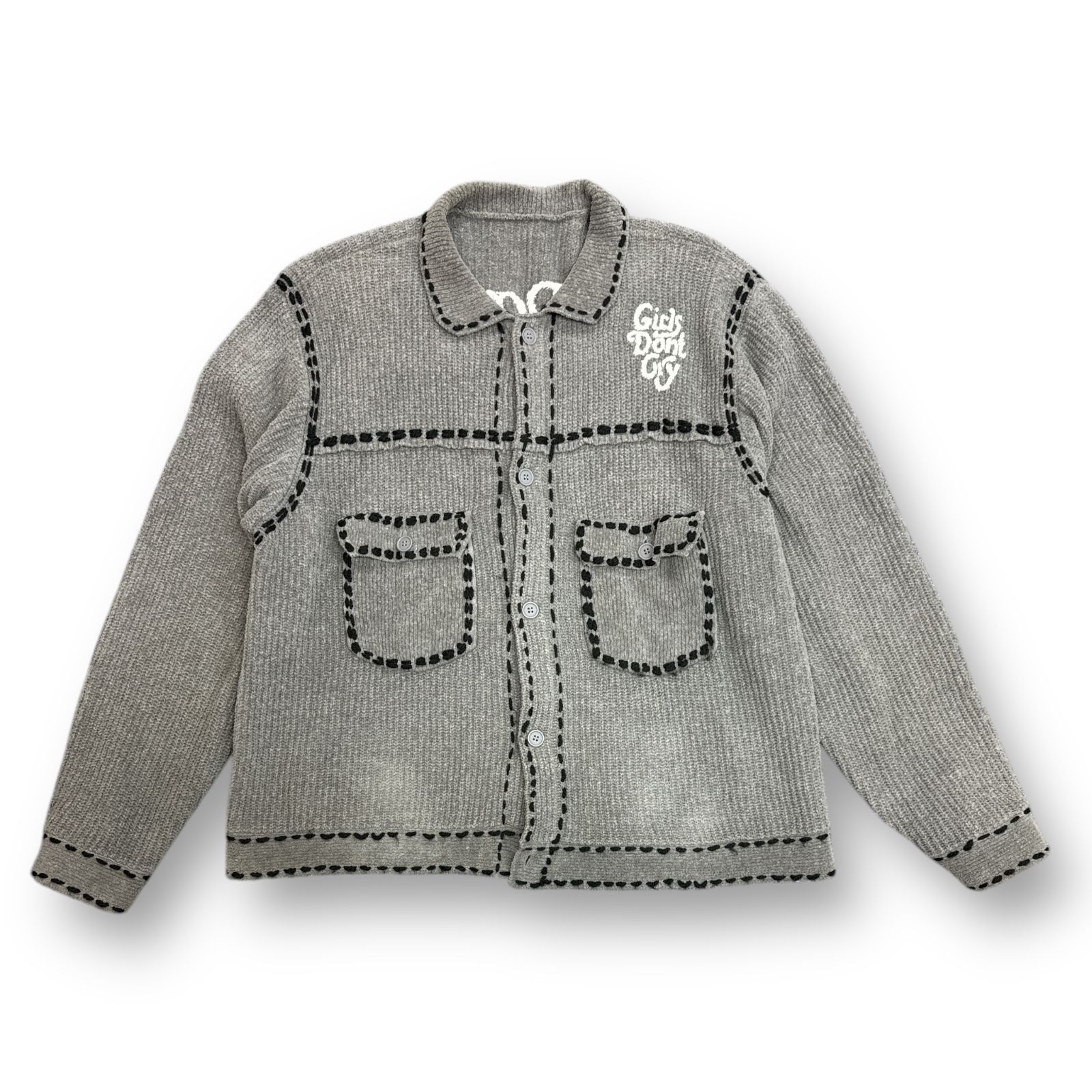 PHINGERIN × GirlsDon'tCry 23AW PG1 KNIT カーディガン ニットジャケット セーター フィンガリン ガールズドントクライ コラボ PD-232-KN-022 グレー M 82166A5
