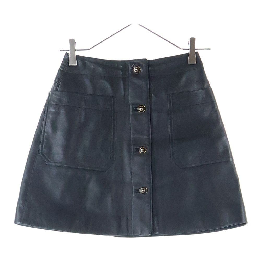 Christian Dior クリスチャンディオール CDロゴボタン ラムスキン レザー タイト ミニスカート レディース ブラック 125J31AL015