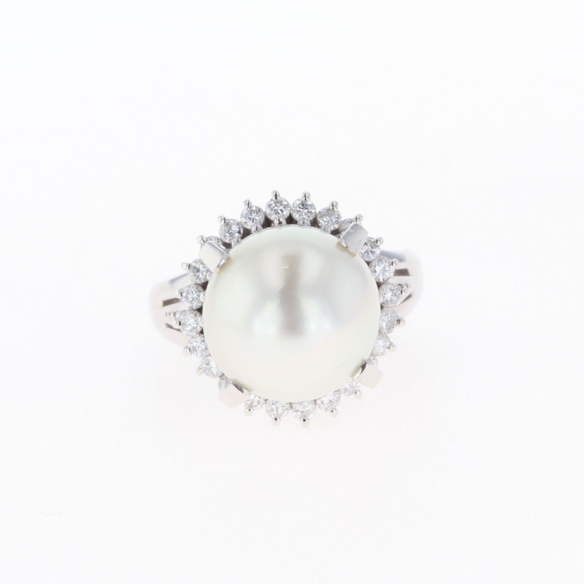 パール デザインリング プラチナ 指輪 メレダイヤ 真珠 リング 8号 