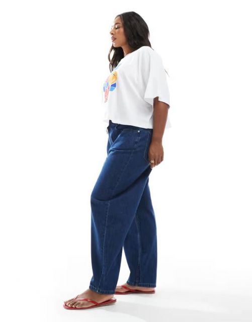 【送料無料】 エイソス レディース デニムパンツ ボトムス  DESIGN Curve barrel leg jeans in rinse Rinse