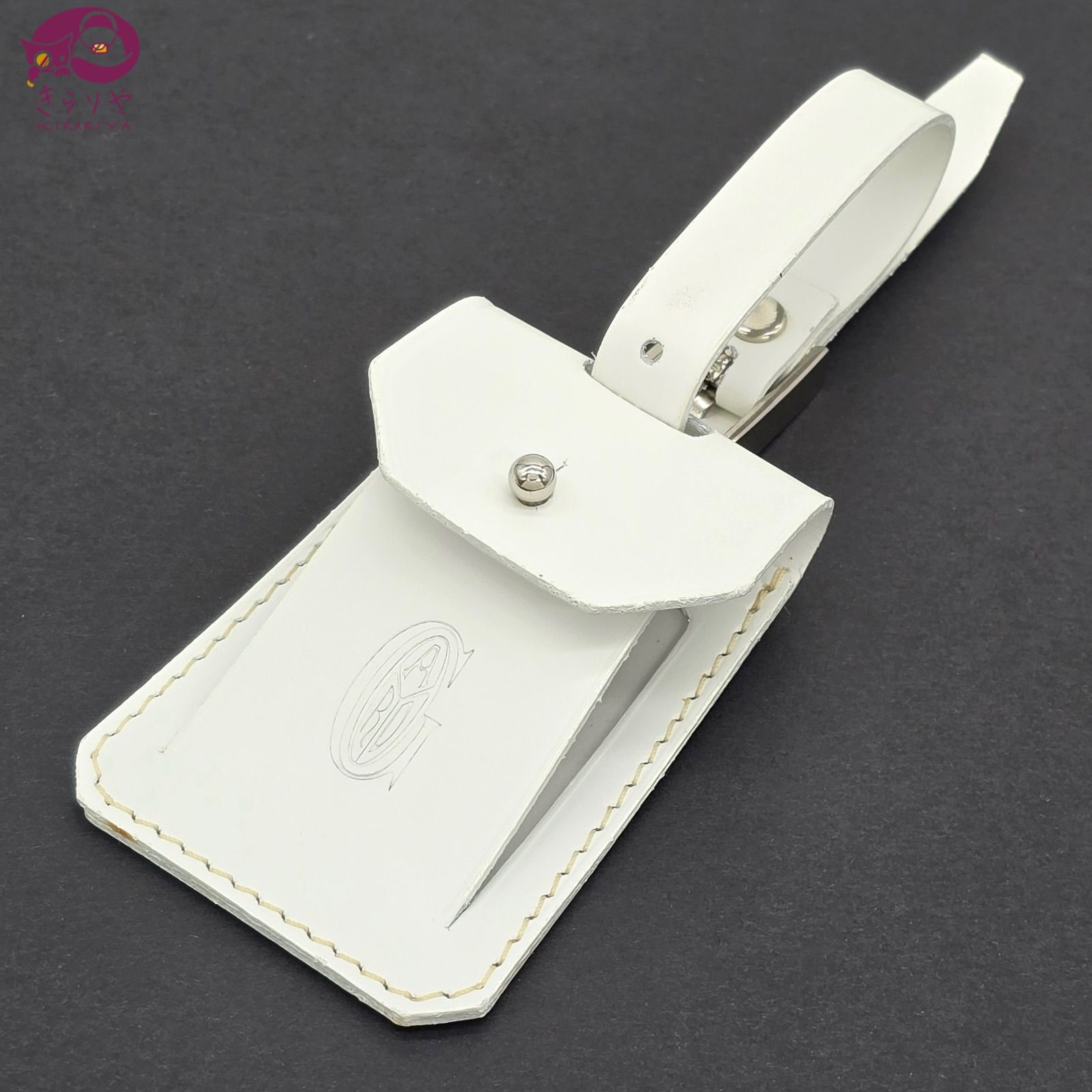 GOYARD ゴヤール アドレスホルダー ラゲッジ ネームタグ バッグチャーム ホワイトレザー シルバー メタル 全長約15.2㎝ フランス製 箱 タグ