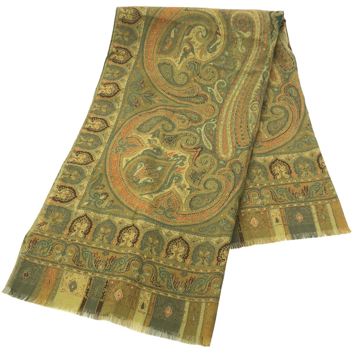 ETRO エトロ ウールシルクペイズリーストール グリーン系