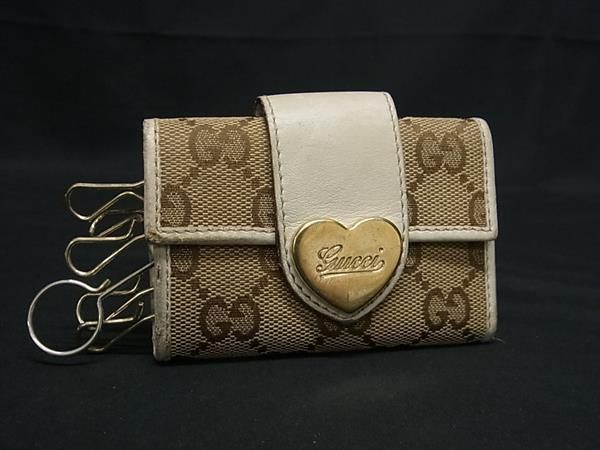 GUCCI グッチ 203551 GG柄 GGキャンバス×レザー ハート 6連 キー