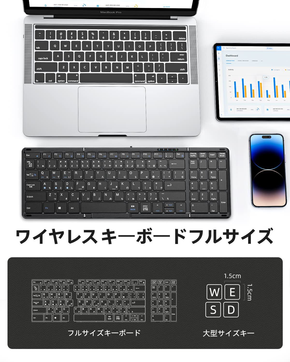 Omikamo Bluetooth キーボード 折り畳み式 ワイヤレス キーボー