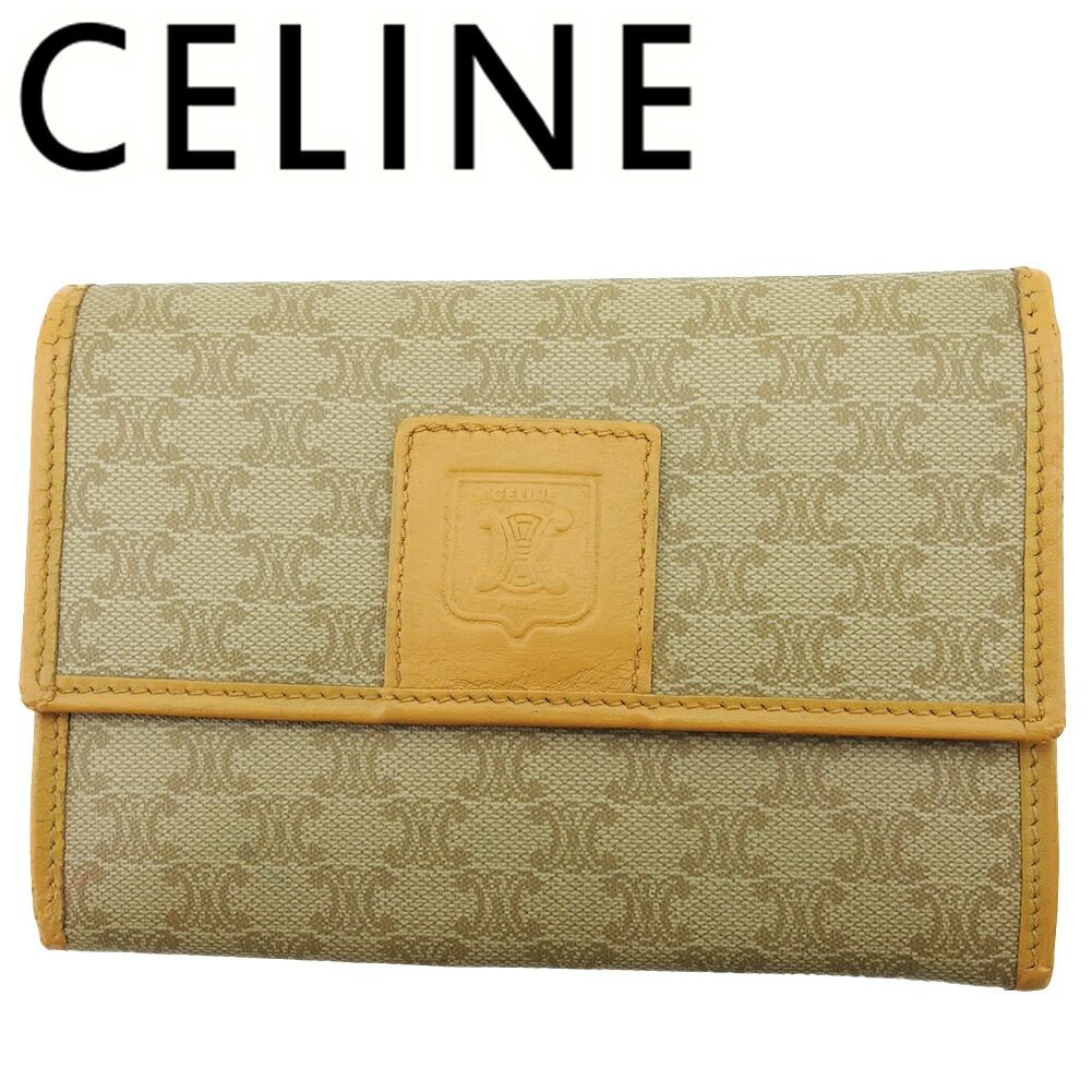 【レア】　CELINEセリーヌ　 二つ折り財布　マカダム ベージュ CELINE セリーヌ マカダム 財布 ベージュ ブラゾン レザー 二