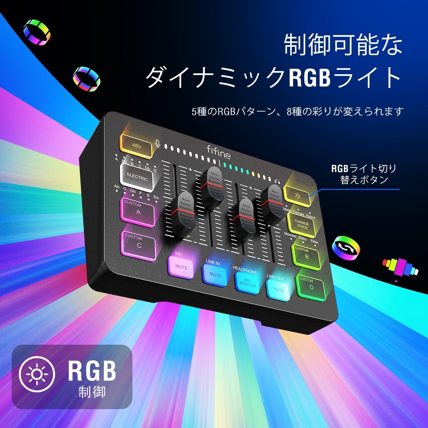 □未使用□配信用ミキサー ポッドキャスト ライバー ストリーミング ゲーム実況 FIFINE ゲーミングオーディオミキサー オーディオインターフェース PC