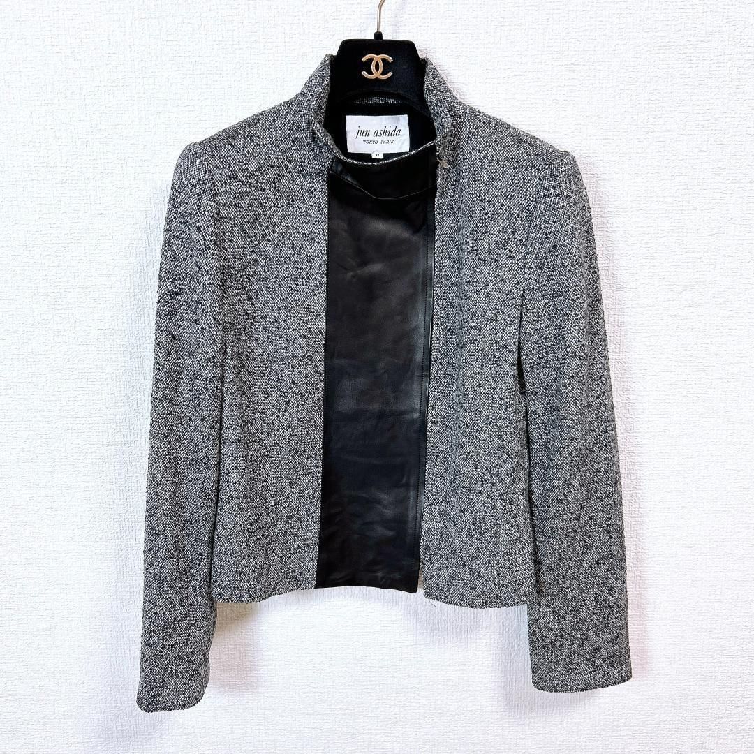 ジュンアシダ スカートセットアップ スーツ アルパカ ラムレザー 絹混