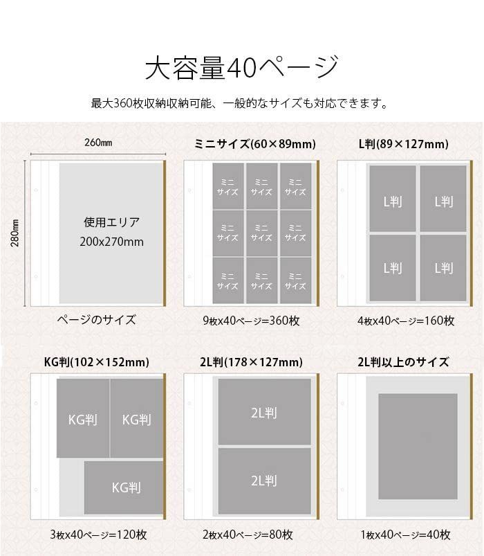 アルバム 写真 大容量 フォトアルバム 40ページ 360枚 粘着タイプ