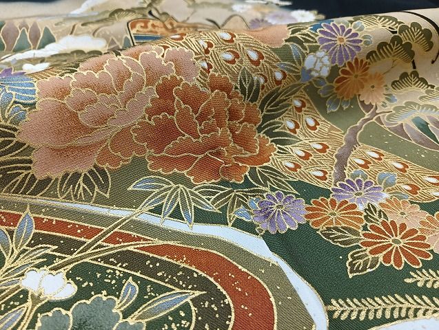 平和屋着物□豪華黒留袖 刺繍 立波飛鶴文 暈し染め 金銀彩 正絹