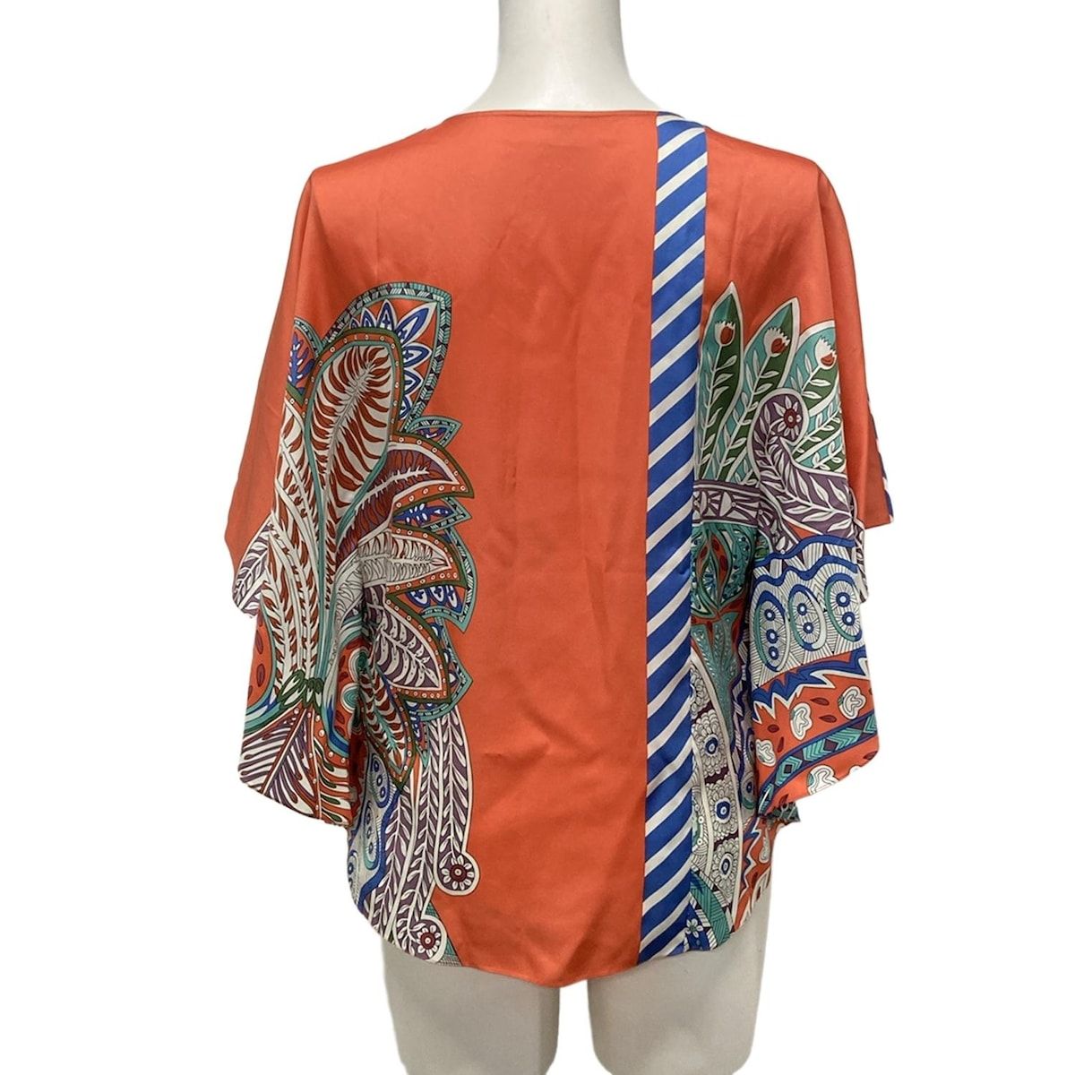 HERMES エルメス 半袖カットソー サイズ34 S レディース ピンク×ブルー×マルチ シルク