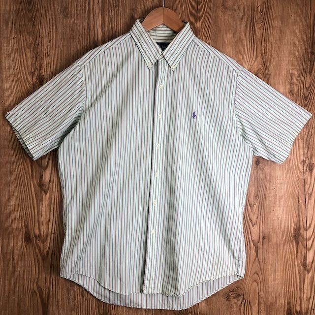 ビッグサイズ 90s VINTAGE RALPH LAUREN ストライプ柄 ボタンダウン 半袖シャツ メンズ XLサイズ 90年代 ラルフローレン ビンテージ ヴィンテージ ストリート アメカジ 古着 e24061010