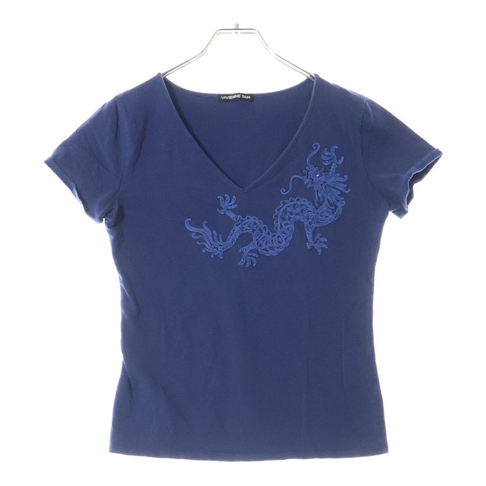 ヴィヴィアンタム　ビビアンタム　ドラゴン刺繍カットソー　Tシャツ VIVIENNE TAM (ヴィヴィアンタム) ドラゴン刺繍 ビジュー刺繍V