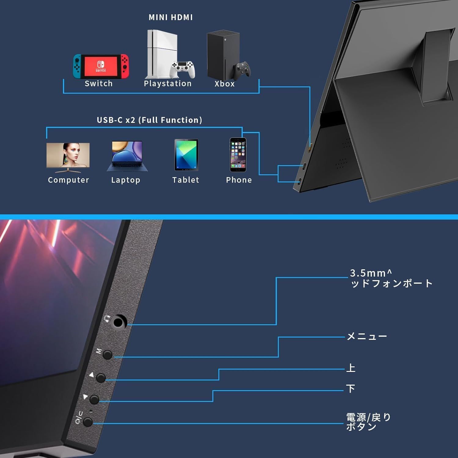 新品 HDMI ポータブルモニター サブモニター USB 薄型 Type-C モバイル