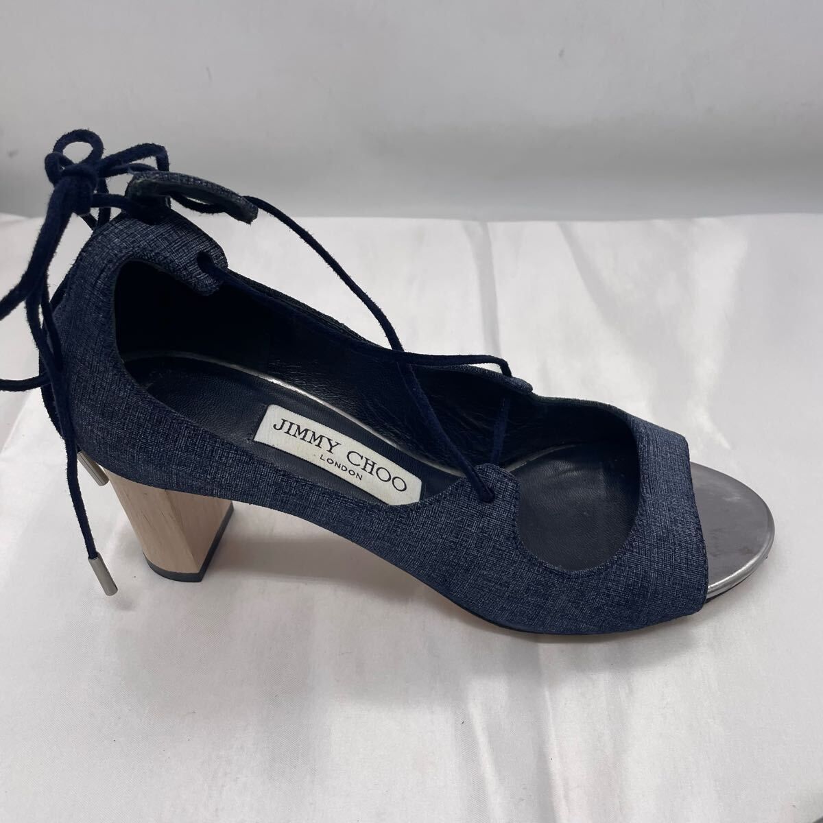 美品 JIMMY CHOO オープントゥーパンプス レース ブラック 24cm 【公式