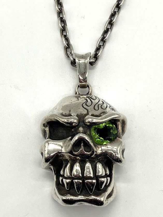 【IT0GDWODZ7FR】TRAVIS WALKER トラヴィスワーカー sv925 Large Chomps Pendant ラージ ファイヤーフレイム チョンプス スカル　ネックレス w ストーンアイ 202.7g  43cm