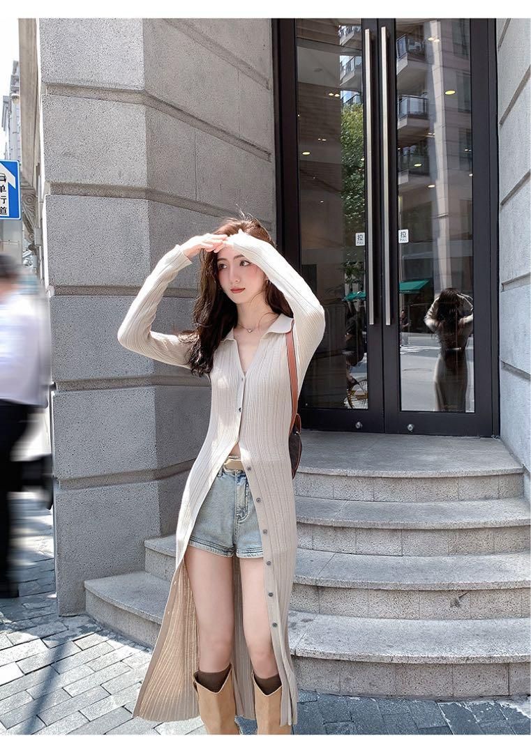 春のお出かけVネックセクシーロングカーディガン