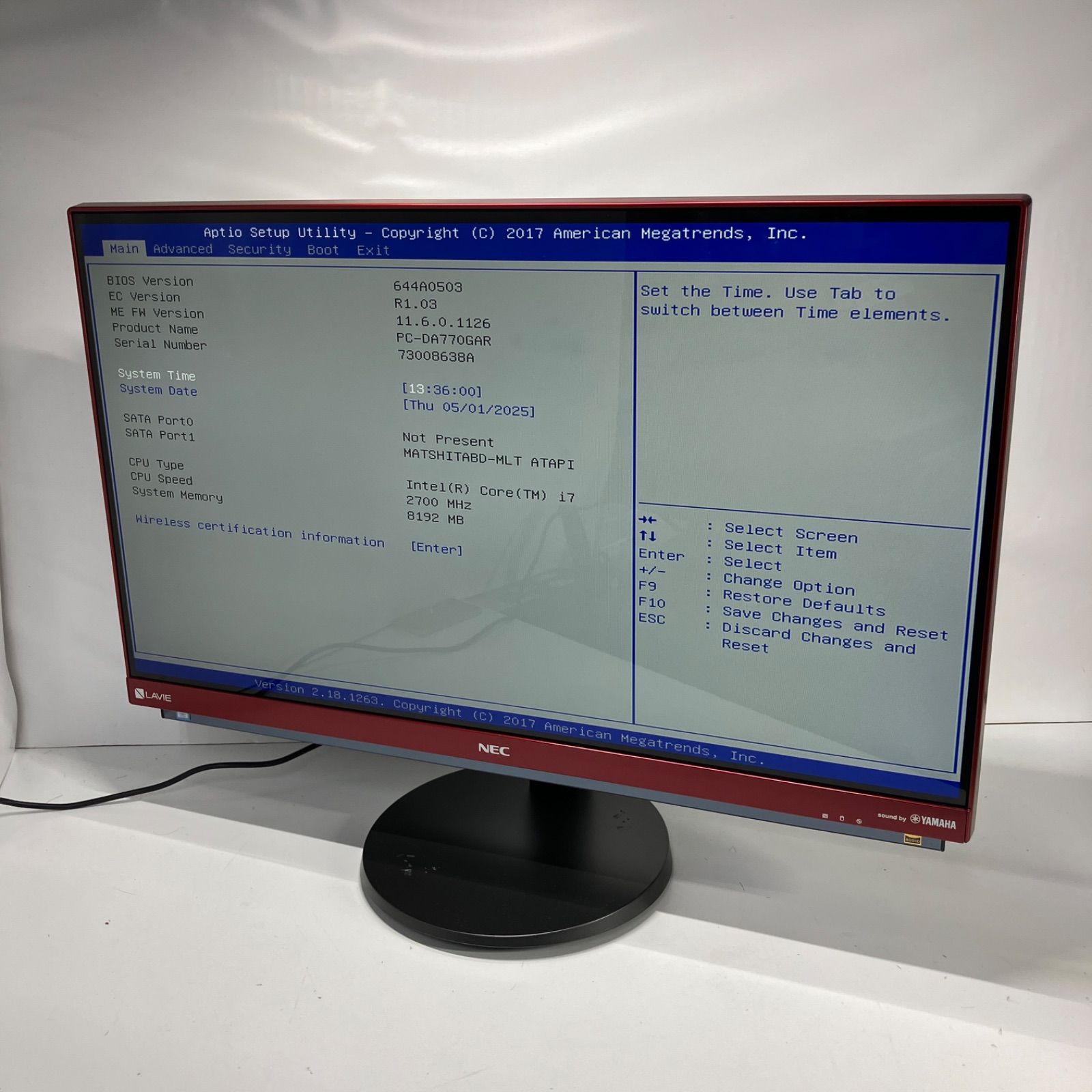 ジャンク BIOS 可 NEC LAVIE DA770|D i7-7500U 本体のみ