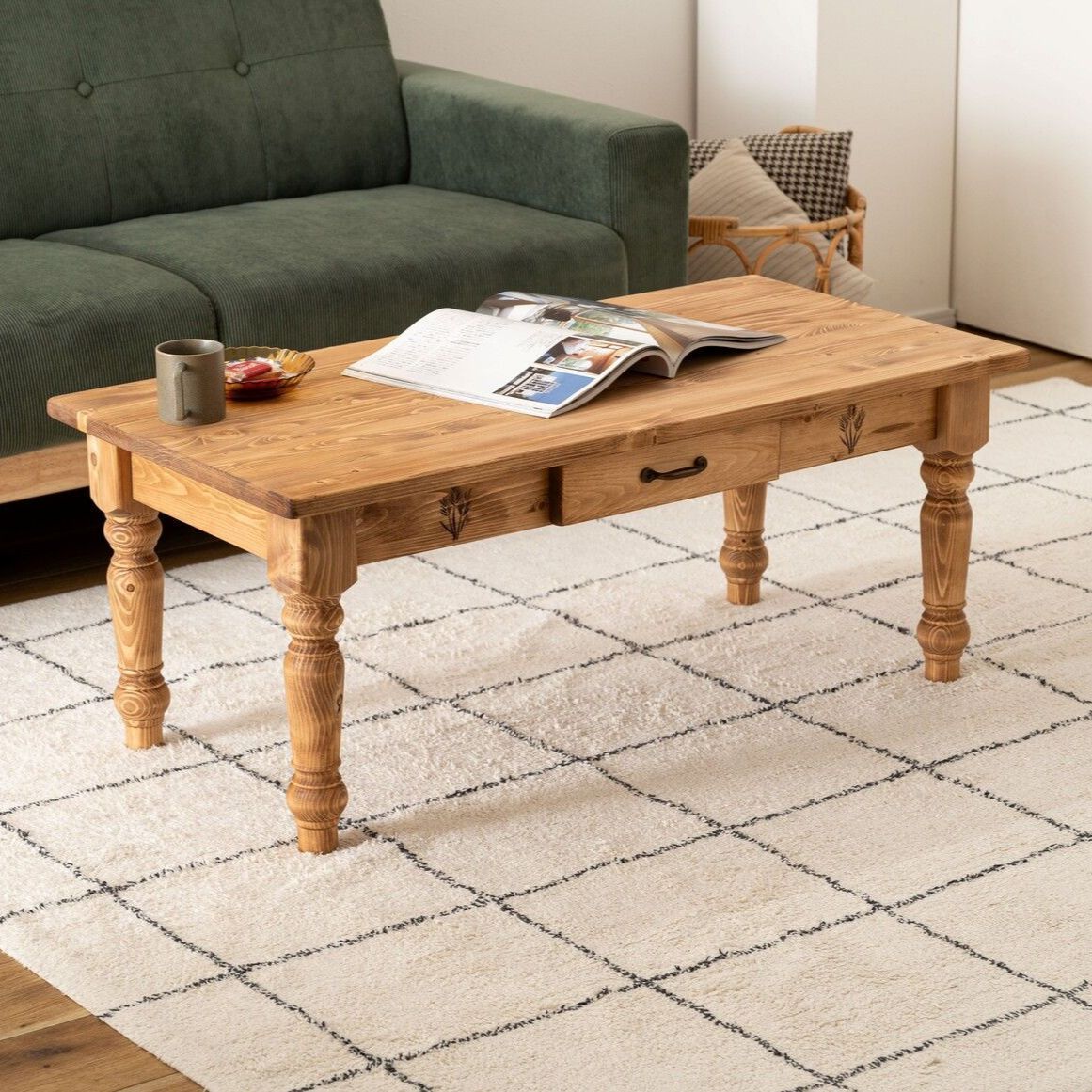 ♪カントリー調 天然木 センターテーブル 幅１００cm ローテーブル リビングテーブル