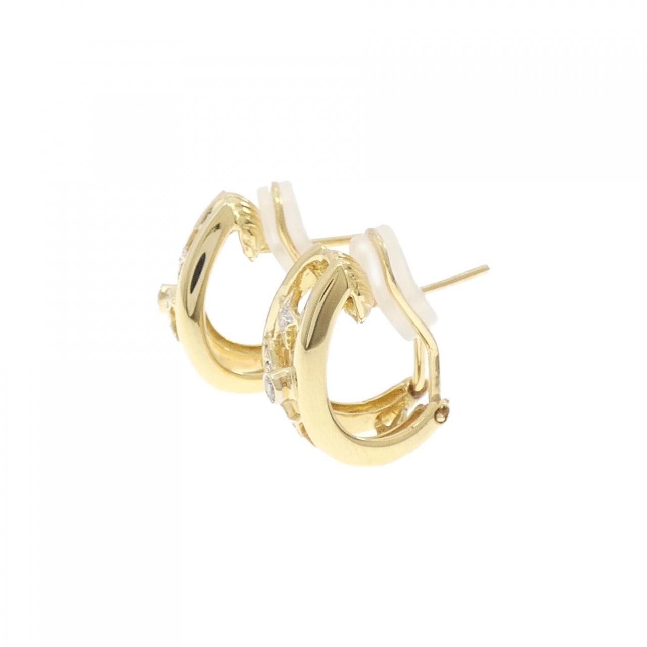 750YG 750WG スター×ムーン ダイヤモンド ピアス イヤリング 0.20CT