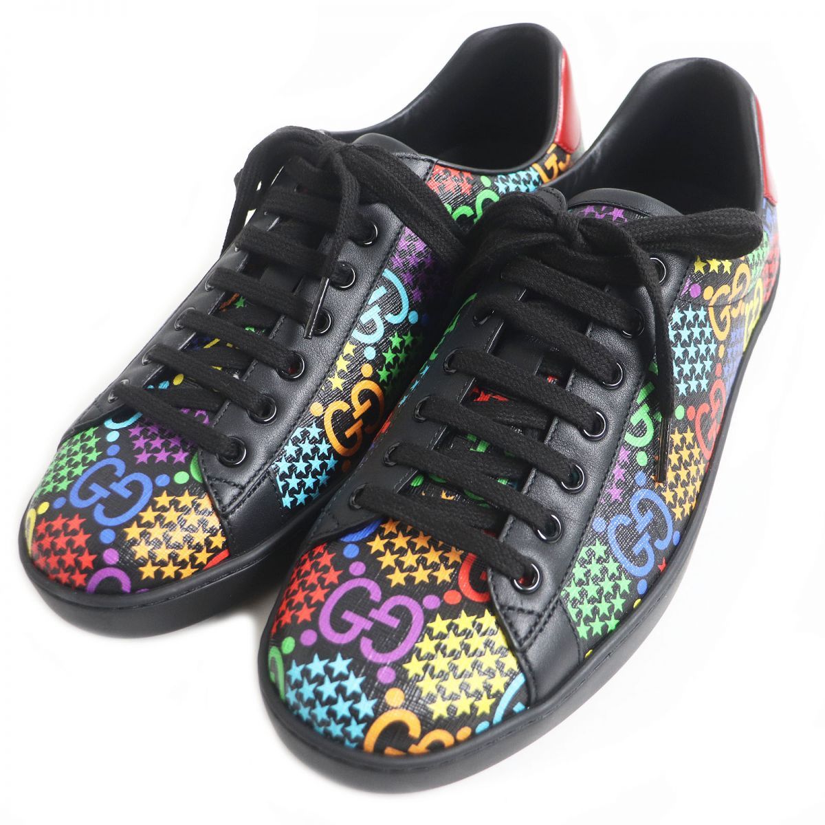 未使用品GUCCI/グッチ GG スター サイケデリック 総柄 レザー×PVC レースアップ ローカットスニーカー ブラック系 7 1/2 伊製 箱付