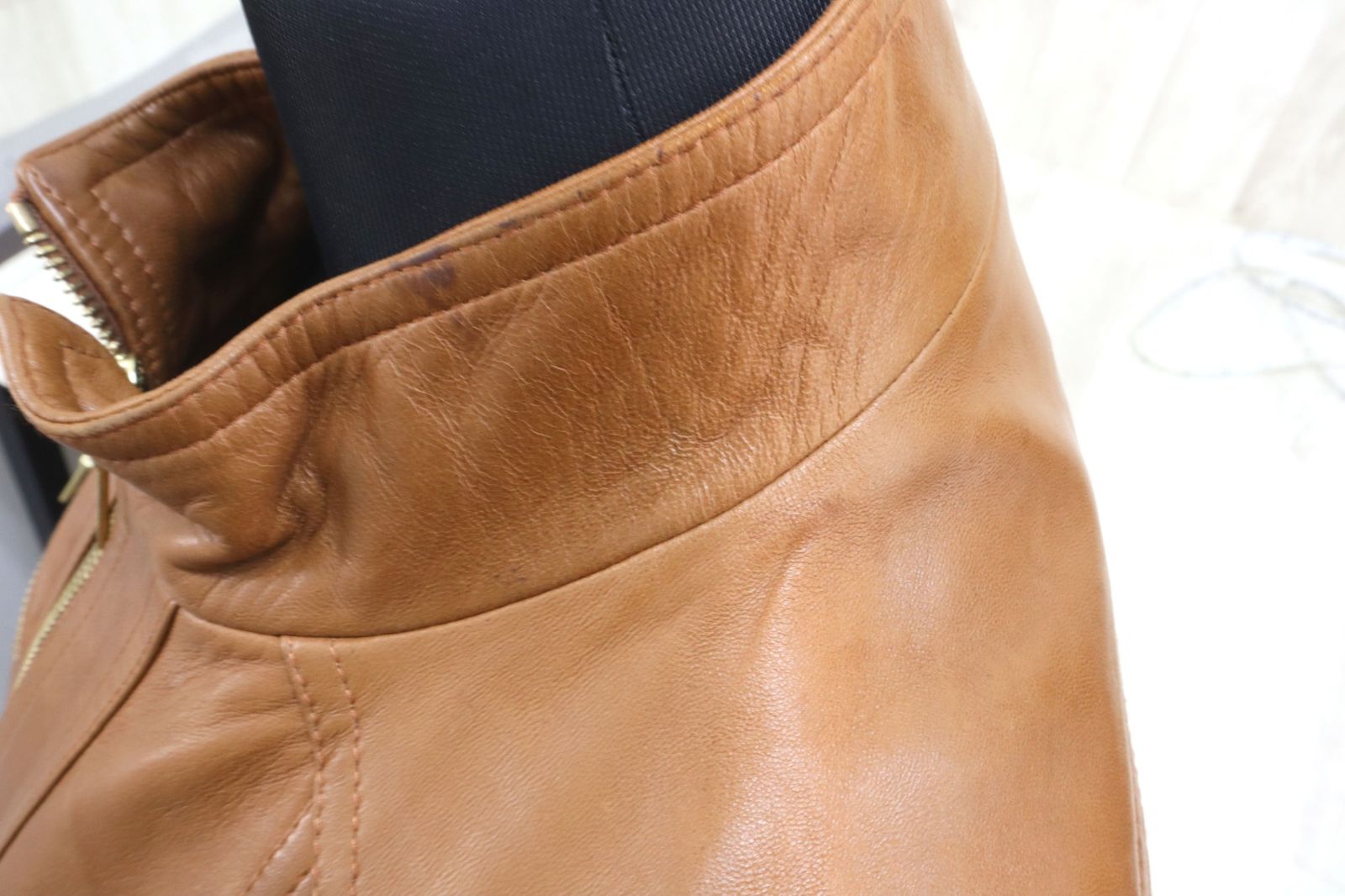 CELINE セリーヌ 5ZIP シングルレザーライダースジャケット 40 ブラウン 2 5291 0233 色やけ 汚れあり SIROKUMA-CORPORATION_COM