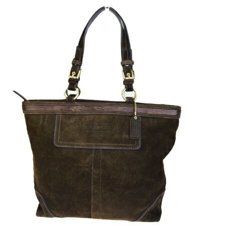 【中古】 中美品 コーチ COACH シグネチャー トートバッグ ショルダー ハンド ブラウン スエード レザー 10442 03HD813