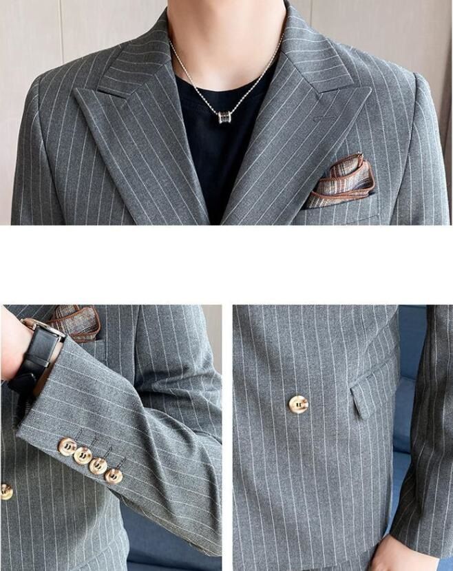 超希少 スリーピース 新品 メンズ ストライブ柄 ダブルスーツ