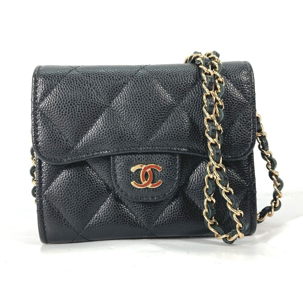 CHANEL キャビアスキン ココマーク 二つ折り財布 ブラック CHANEL シャネル 2つ折り財布 クラシック CC ココマーク AP0238