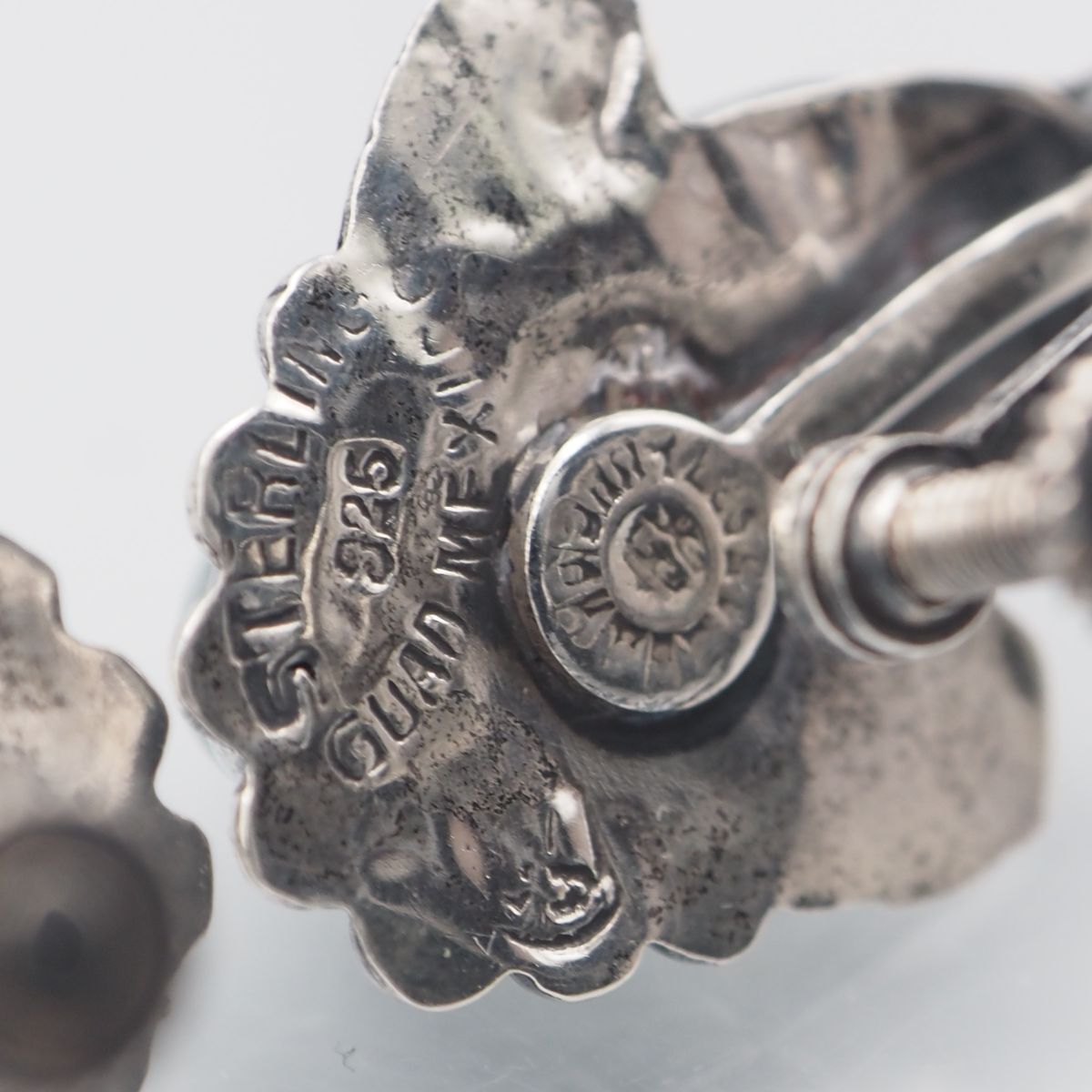 G974 グリーンストーン風 STERLING 925 MEXICO刻印 イヤリング
