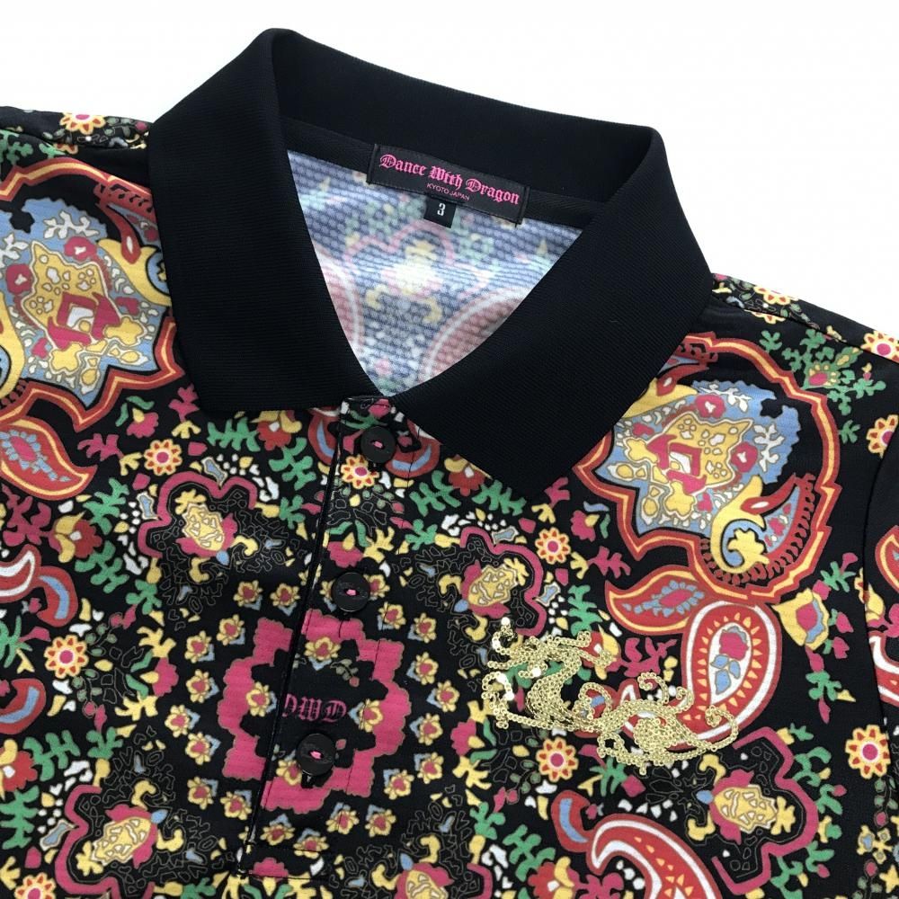 ダンスウィズドラゴン ワンピース　黒 ダンスウィズドラゴン 半袖ポロワンピース 黒×マルチカラー 総柄